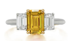 626 custom made unique emerald cut yellow sapphire center stone and emerald cut diamond accent three stone engagement ring