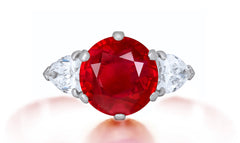 629 custom made unique round ruby center stone and pears diamond accent three stone engagement ring