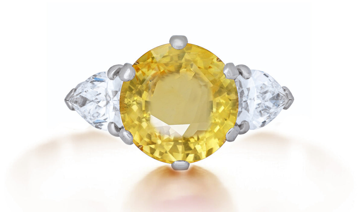 629 custom made unique round yellow sapphire center stone and pears diamond accent three stone engagement ring