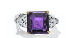 634 custom made unique square purple sapphire center stone and pears diamond accent three stone engagement ring