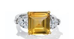 634 custom made unique square yellow sapphire center stone and pears diamond accent three stone engagement ring