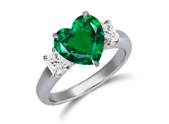 652 custom made unique heart emerald center stone and squae diamond accent three stone engagement ring