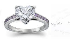 engagement ring with heart white diamond center and side round purple diamonds