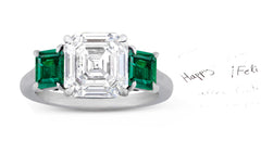 67 custom made unique asscher cut diamond center stone and asscher cut emerald accent three stone engagement ring