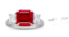 68 custom made unique asscher cut ruby center stone and asscher cut diamond accent three stone engagement ring