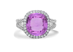 7 custom made pink sapphire and diamond vintage halo engagement rings