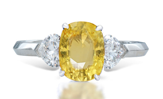 7 custom made unique oval yellow sapphire center stone with heart diamond accents three stone engagement ring