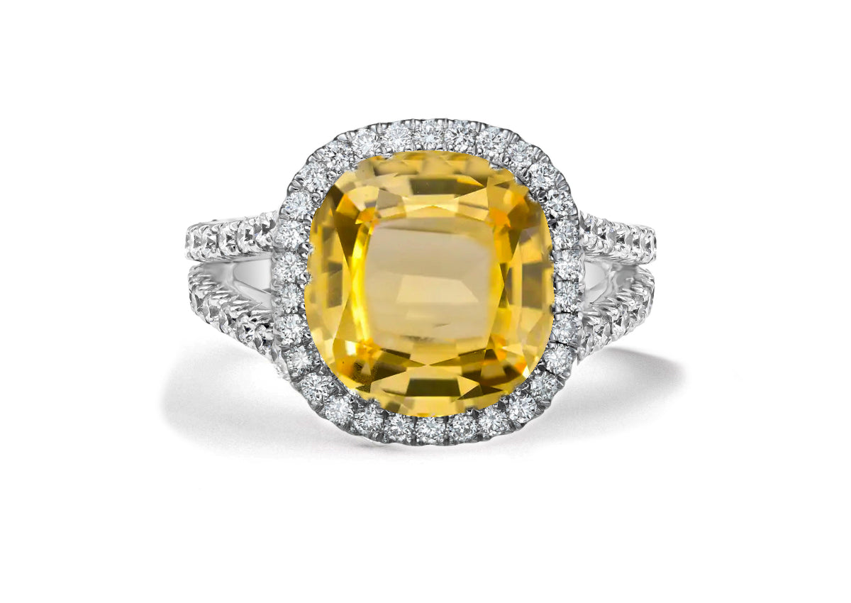 7 custom made yellow sapphire and diamond vintage halo engagement rings