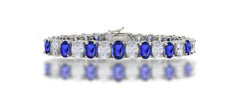 7 custom unique alternating oval blue sapphire and diamond tennis bracelet