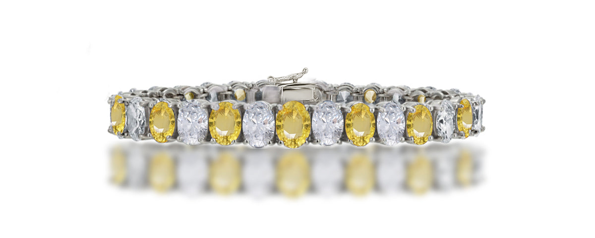 7 custom unique alternating oval yellow sapphire and diamond tennis bracelet