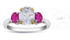 73 custom made unique oval cut diamond center stone and oval cut pink sapphire accent three stone engagement ring