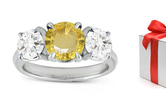 76 custom made unique round yellow sapphire and diamond three stone engagement ring