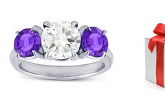 77 custom made unique round purple sapphire and diamond three stone engagement ring