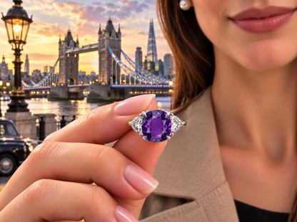 1212 custom made vintage inspired purple sapphire and diamond floral halo engagement rings