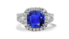 8 custom made blue sapphire and diamond vintage halo engagement rings