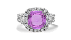 8 custom made pink sapphire and diamond vintage halo engagement rings