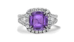 8 custom made purple sapphire and diamond vintage halo engagement rings