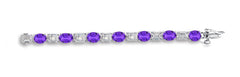 8 custom unique alternating oval purple sapphire and baguette diamond tennis bracelet