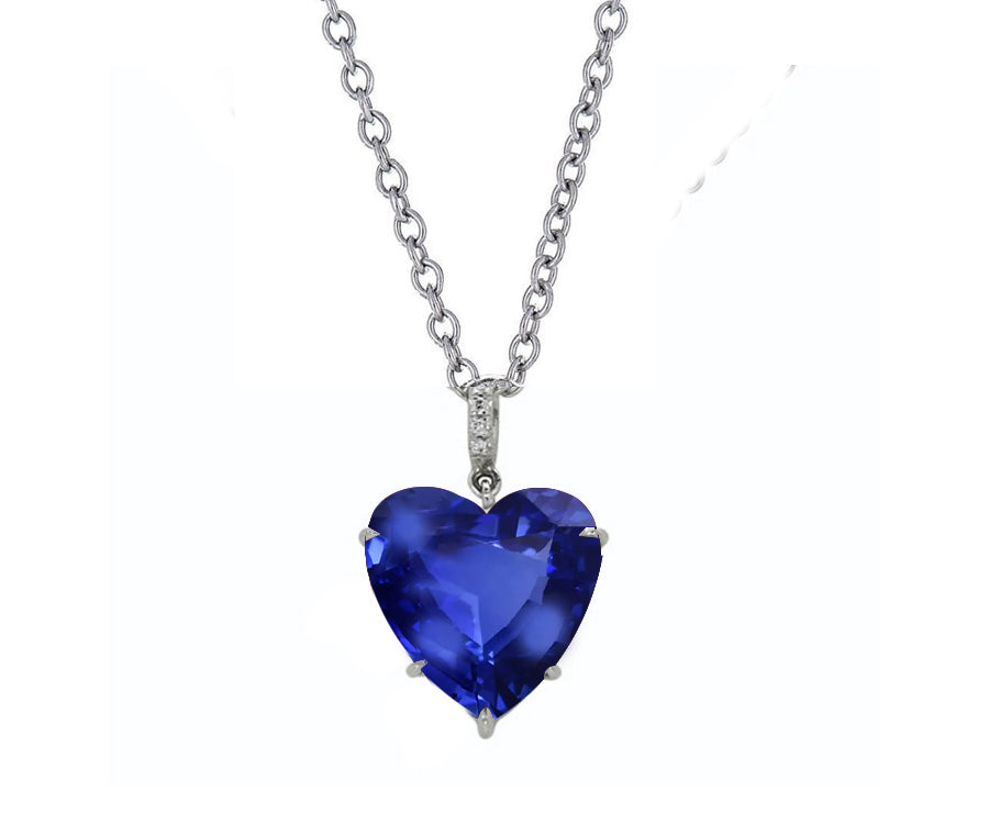 8 custom unique heart blue sapphire and diamond pendants