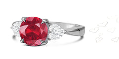 80 custom made unique round ruby and heart diamonde side three stone engagement ring