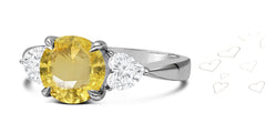 80 custom made unique round yellow sapphire and heart diamonde side three stone engagement ring