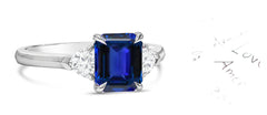 82 custom made unique emerald cut blue sapphire and heart diamond side three stone engagement ringa