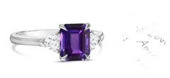 82 custom made unique emerald cut purple sapphire and heart diamond side three stone engagement ring