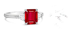 82 custom made unique emerald cut ruby and heart diamond side three stone engagement ring