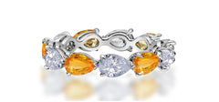 84 custom made unique stackable alternating pear yellow sapphire and diamond eternity ring