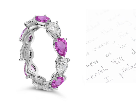 85 custom made unique stackable alternating pear pink sapphire and diamond eternity ring