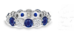 88 custom made unique stackable alternating round blue sapphire and diamond prong set eternity ring