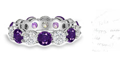 88 custom made unique stackable alternating round purple sapphire and diamond prong set eternity ring