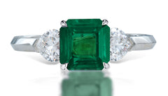 9 custom made unique asscher cut emerald center stone with heart diamond accents three stone engagement ring