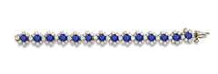 9 custom unique alternating round blue sapphire and round diamond halo tennis bracelet