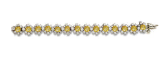 9 custom unique alternating round yellow sapphire and round diamond halo tennis bracelet