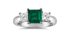 91 custom made unique square emerald and square diamond side three stone engagement ring