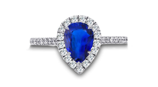 95 custom made unique pears blue sapphire and halo engagement ring