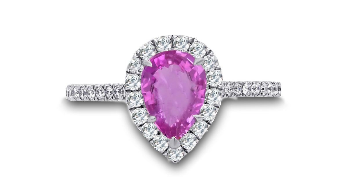 95 custom made unique pears pink sapphire and halo engagement ring