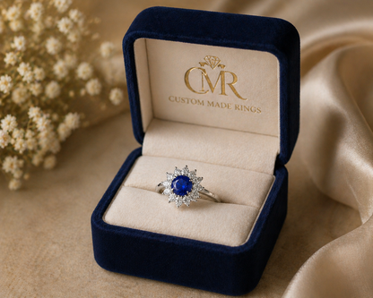 New 2026 1 custom made unique affordable blue sapphire diamond accents engagement rings