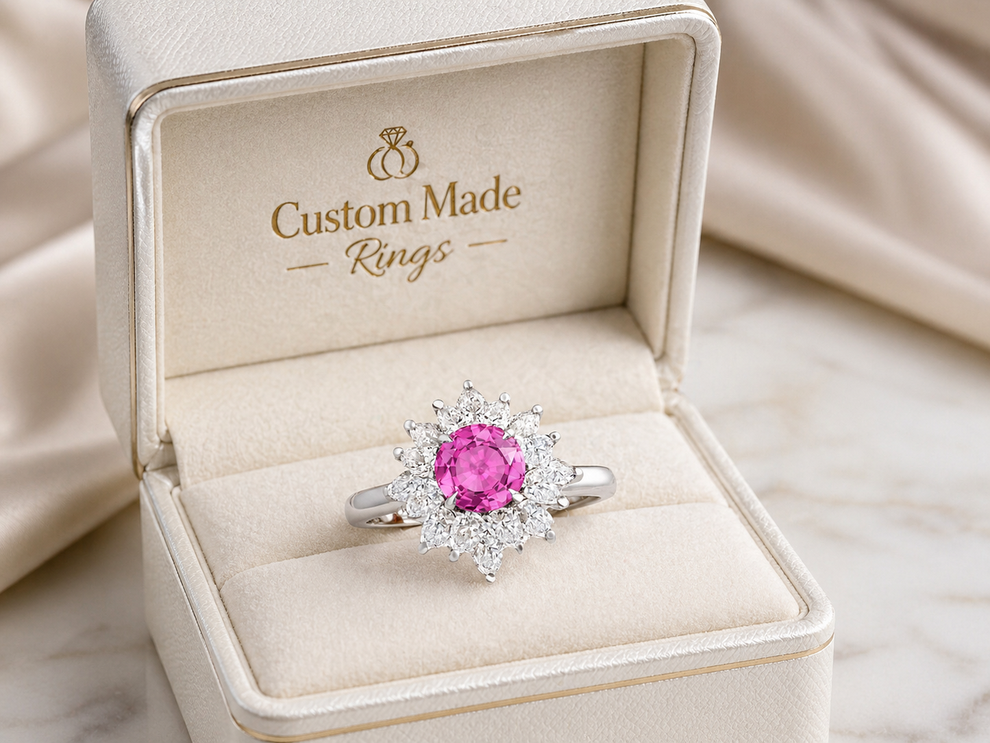 New 2026 1 custom made unique affordable pink sapphire diamond accents engagement rings