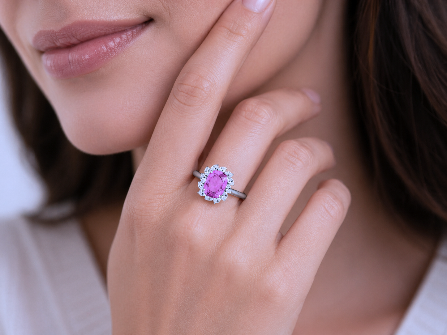 New 2026 5 custom made unique affordable pink sapphire diamond accents engagement rings