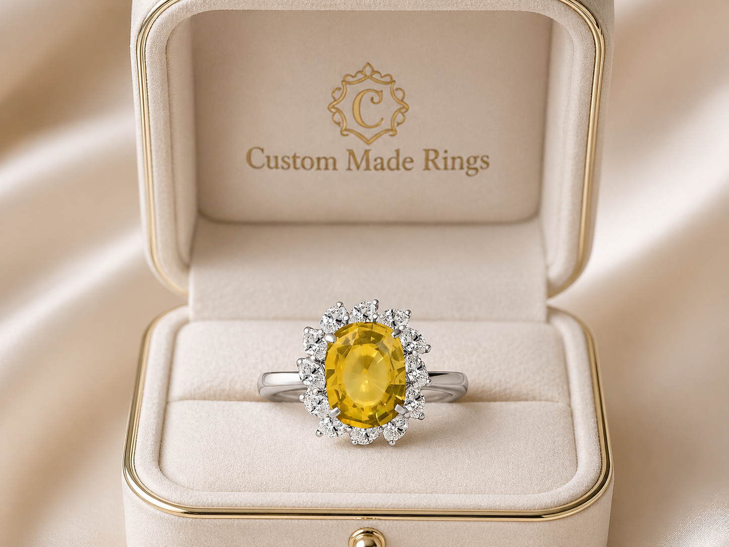 New 2026 2 custom made unique affordable yellow sapphire diamond accents engagement rings