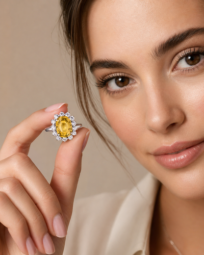 New 2026 2 custom made unique affordable yellow sapphire diamond accents engagement rings