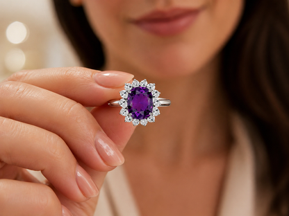 New 2026 2 custom made unique affordable purple sapphire diamond accents engagement rings