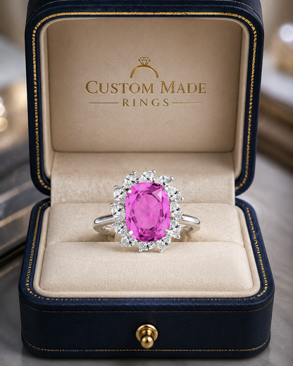 New 2026 5 custom made unique affordable pink sapphire diamond accents engagement rings