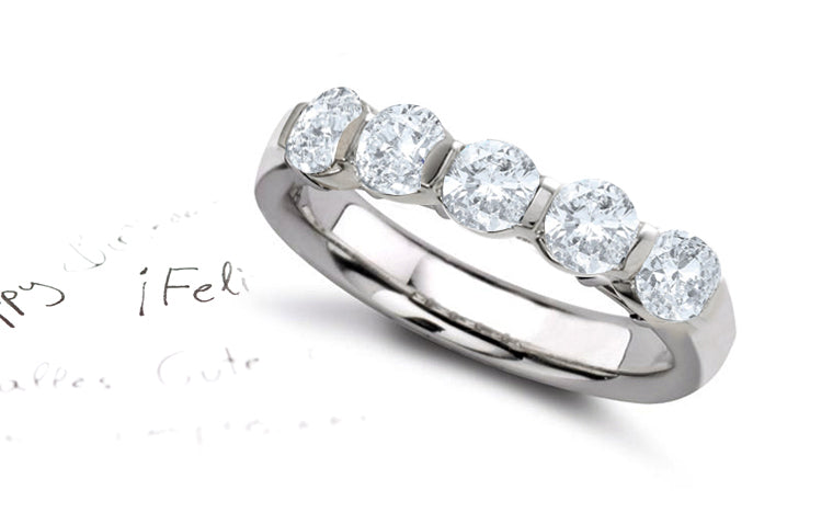 anniversary band bar set with five round diamonds