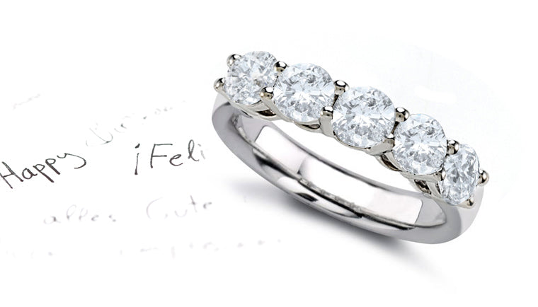 anniversary band prong set with five round diamonds