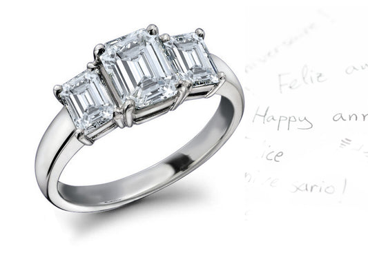 Three Stone Emerald Cut Diamond Engagement Ring