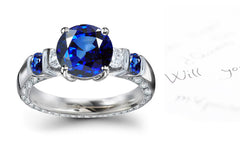 anniversary ring with alternating five round blue sapphires and diamonds