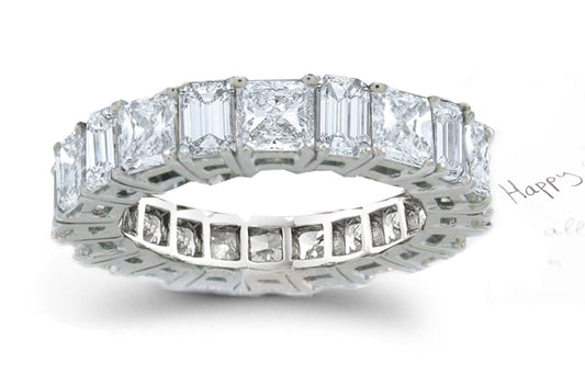 stackable eternity band with alternating emerald and princess cut diamonds